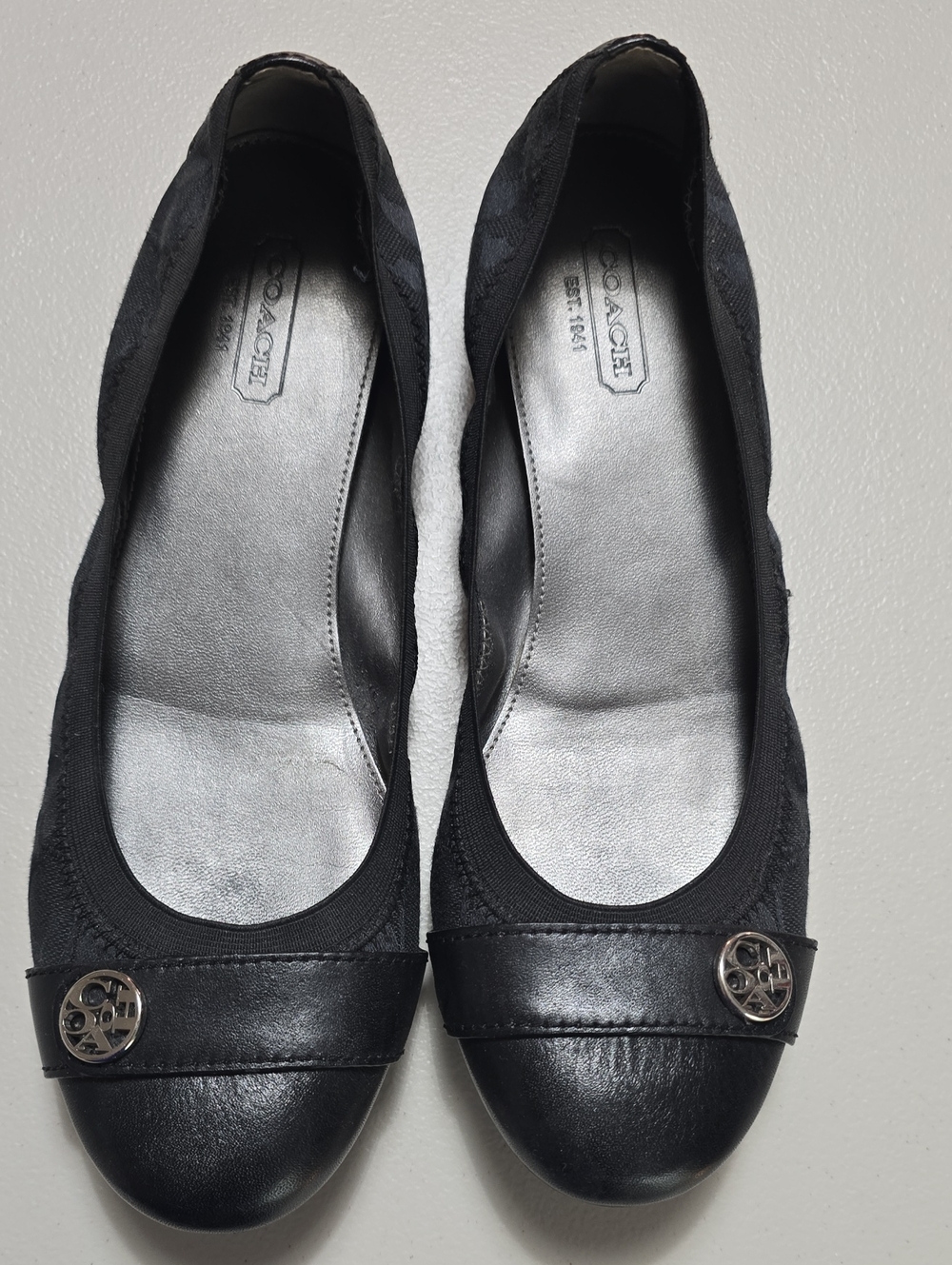 Coach Black Women's Ballet Flats with Logo Medallion